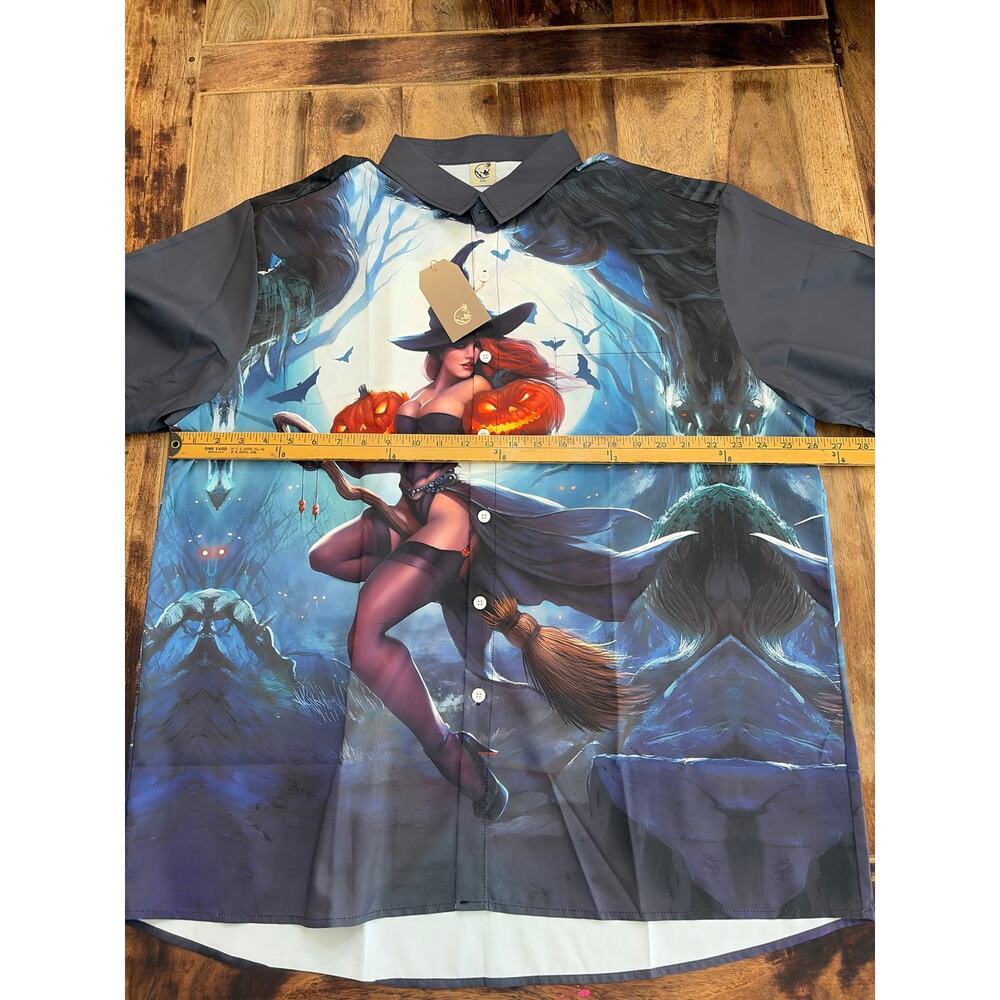 Vintage Hawaiian Shirt Halloween Fire witch Multicolor Size 2XL - Picture 12 of 12